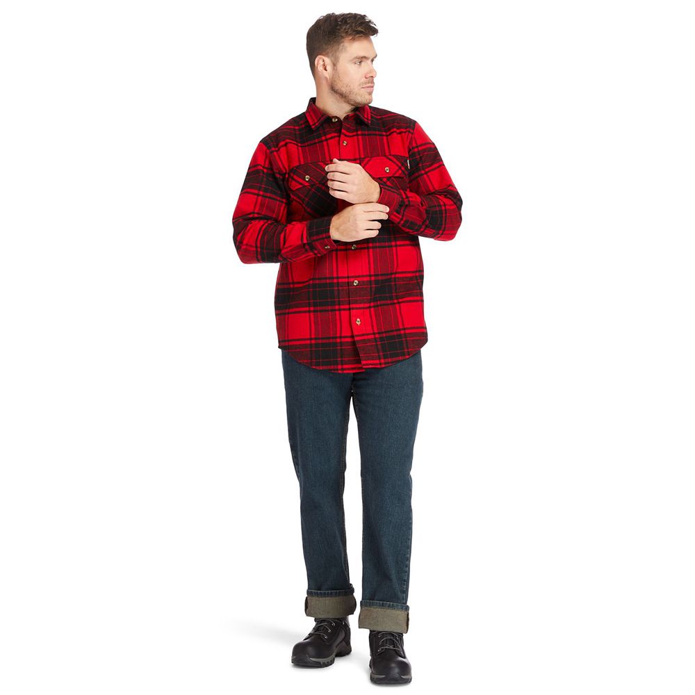 Camisa Timberland Argentina Hombre - Pro® Woodfort Heavyweight Flannel Work - Rojas/Negras - FCTKRN-